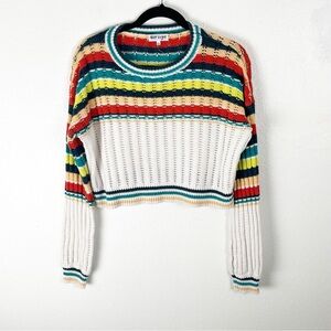 DEEP SUGAR Multicolored Crochet Knit Long Sleeves Cropped Sweater, Size XL